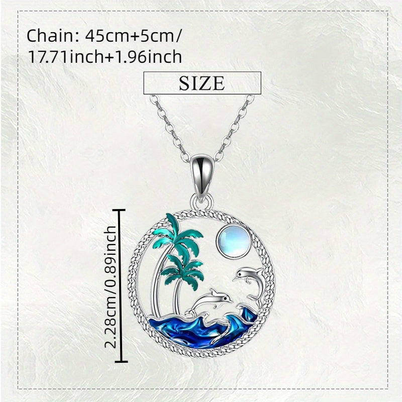 Palm Tree & Dolphin 3-Piece Jewelry Set – Necklace & Earrings