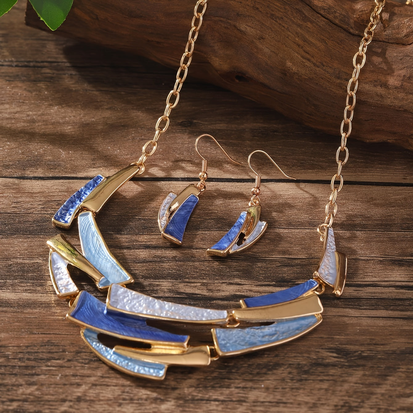 Geometric Link Necklace & Earrings Set – 3-Piece Vintage Bohemian Jewelry