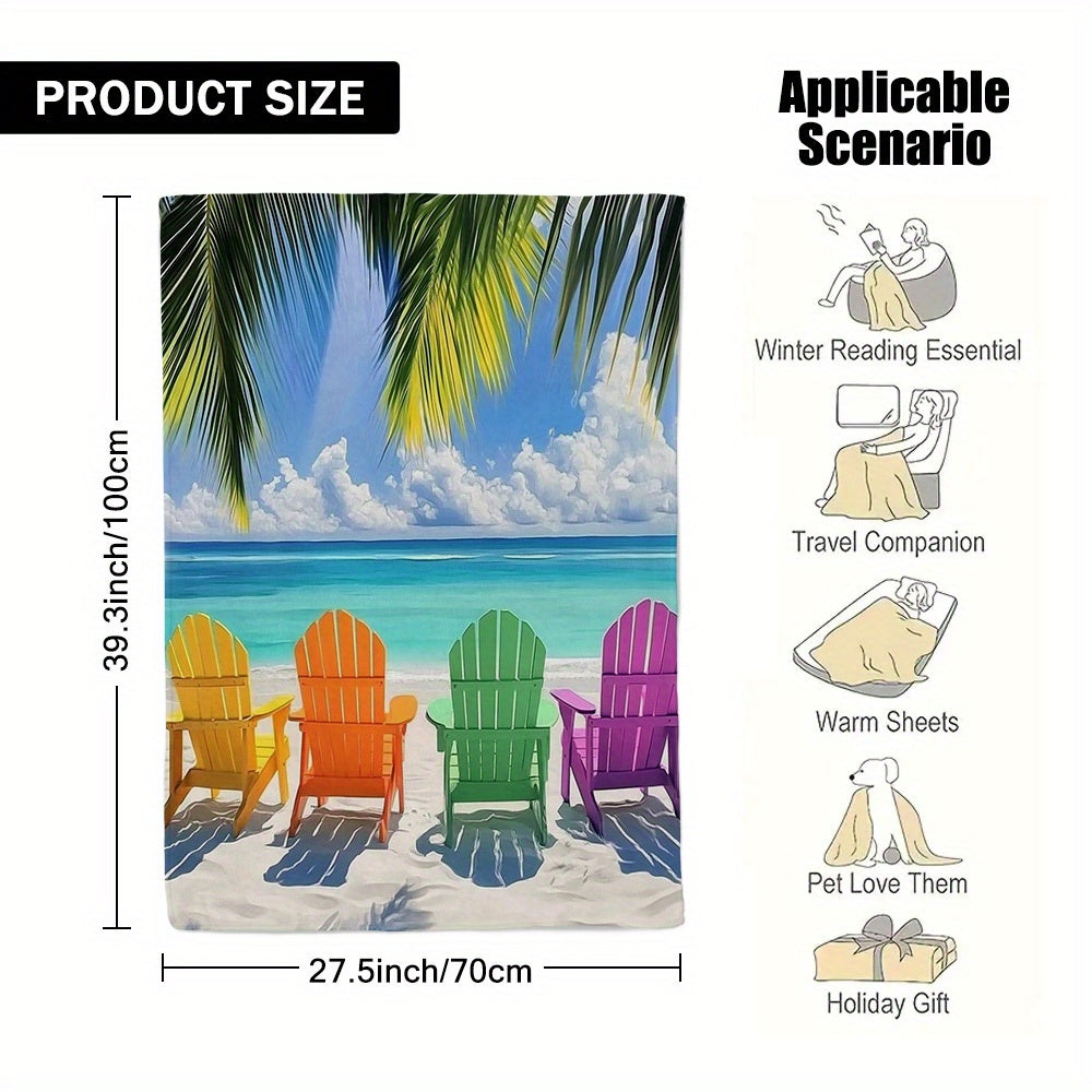 Vibrant Adirondack Chairs & Palm Tree Design Flannel Throw Blanket – 51x59"