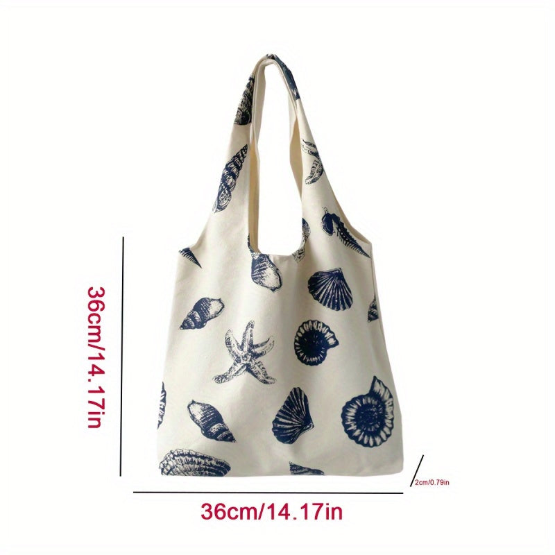 Nautical Seashell & Starfish Canvas Tote
