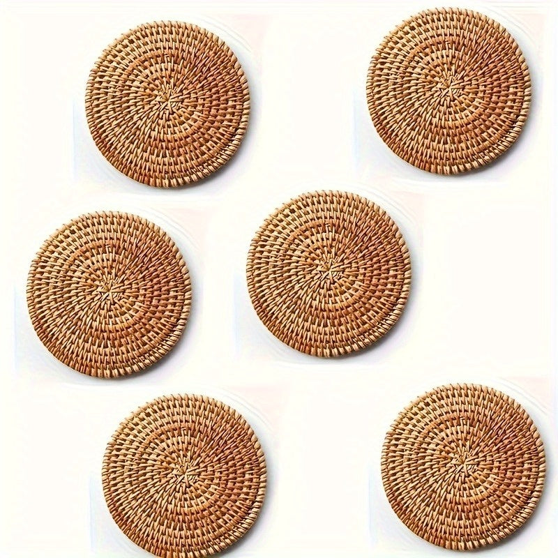 6-Piece Hand-Woven Rattan Heat-Resistant Coaster Set