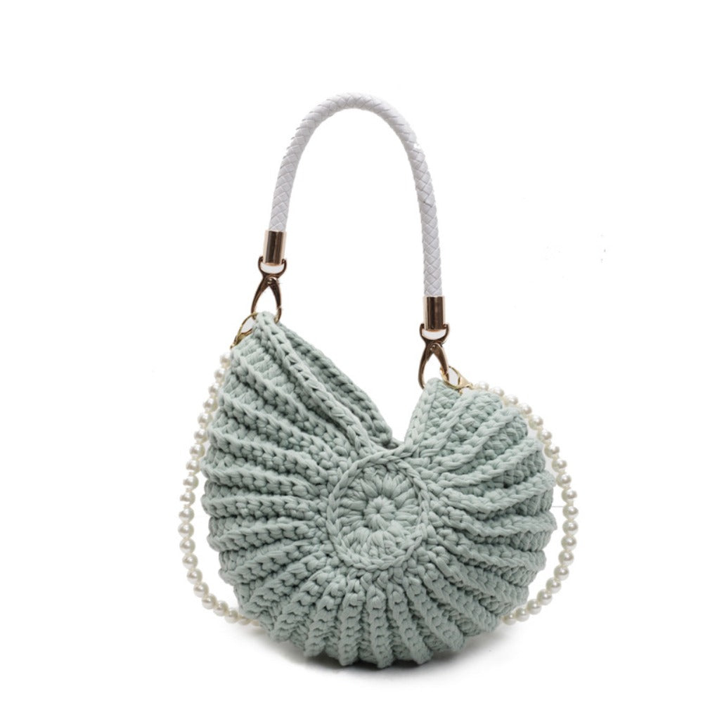 Handmade Woven Boho Conch Bag – Grass Green Crossbody Purse