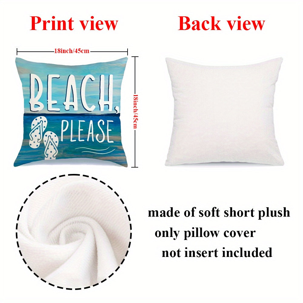Beach, Please Pillow Cover – Coastal Quote with Flip Flops, 18"x18"