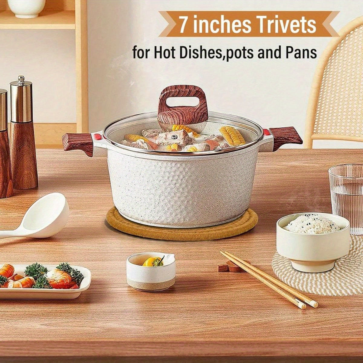 Trivet Mats Set for Hot Dishes – 5-Piece Heat-Resistant Pot Holders for Kitchen, Counter, or Table – Available in Gray or Brown