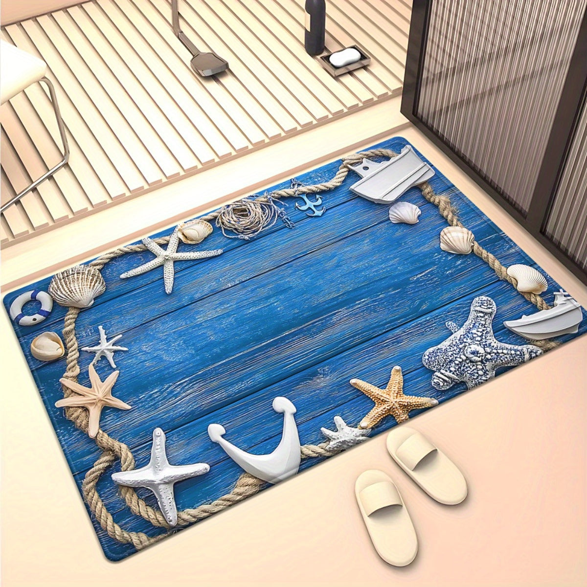 Rustic Coastal Shell & Starfish HD Printed Mat – 2'x3'
