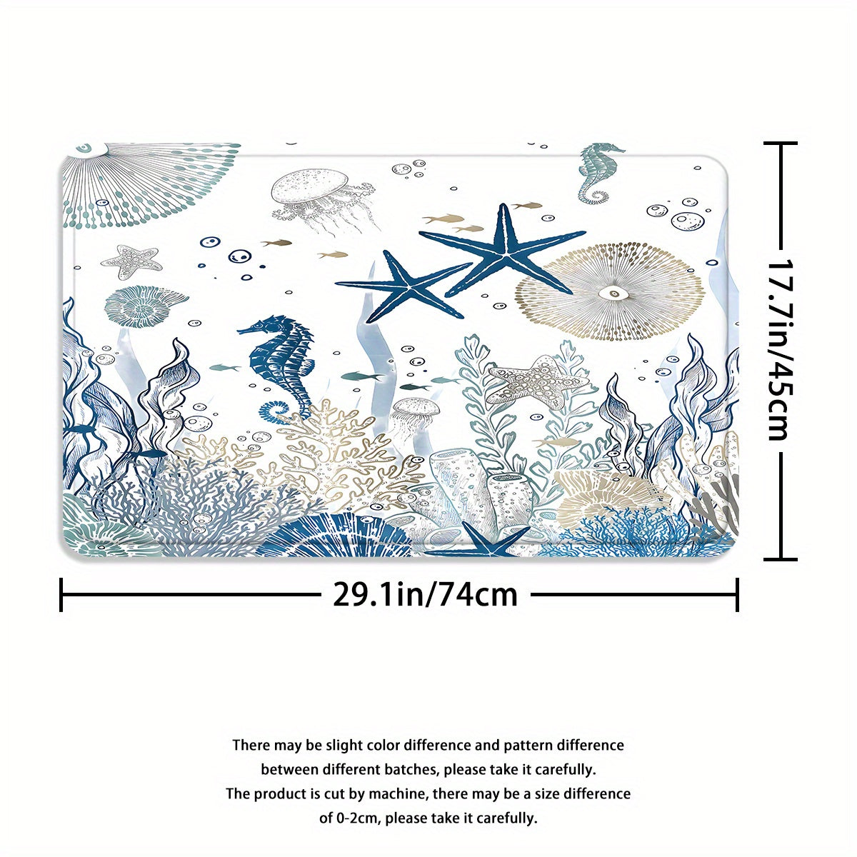4-Piece Blue & White Marine Life Bath Set – Curtain, Mats & Hooks Included