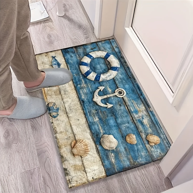 Ocean Starfish & Seashell Welcome Doormat, 2'x2.5'