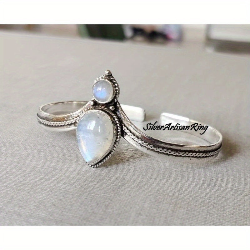 Vintage Bohemian Moonstone Bangle – Adjustable Handcrafted Bracelet