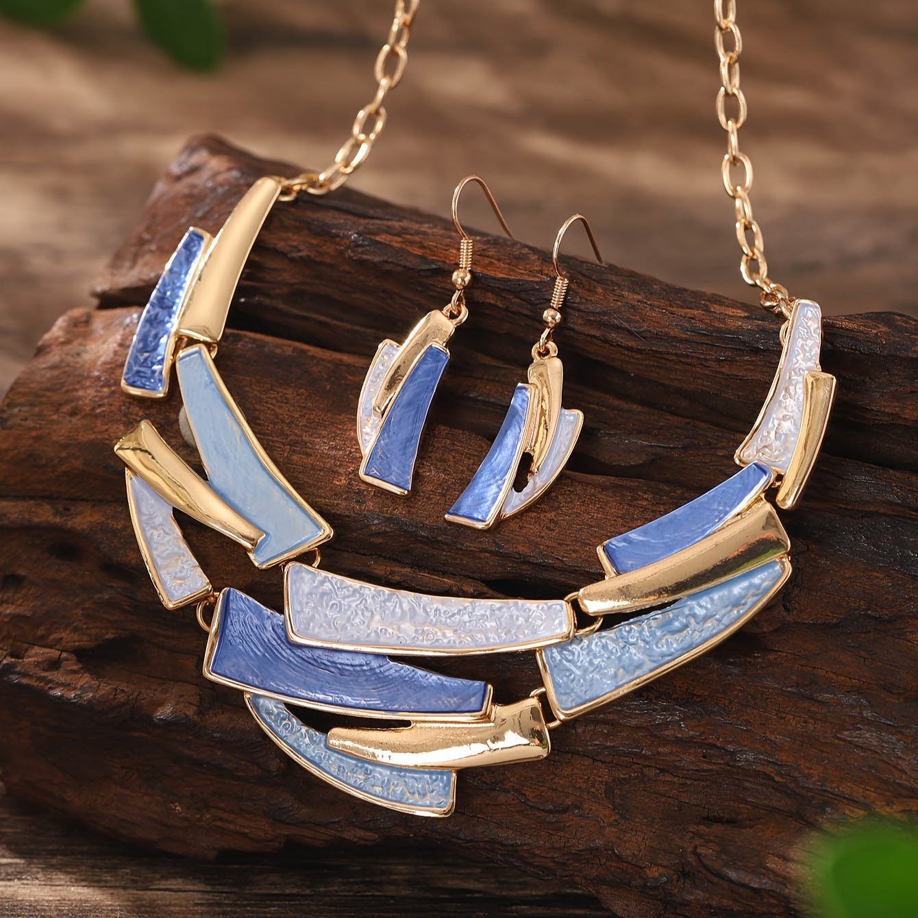 Geometric Link Necklace & Earrings Set – 3-Piece Vintage Bohemian Jewelry