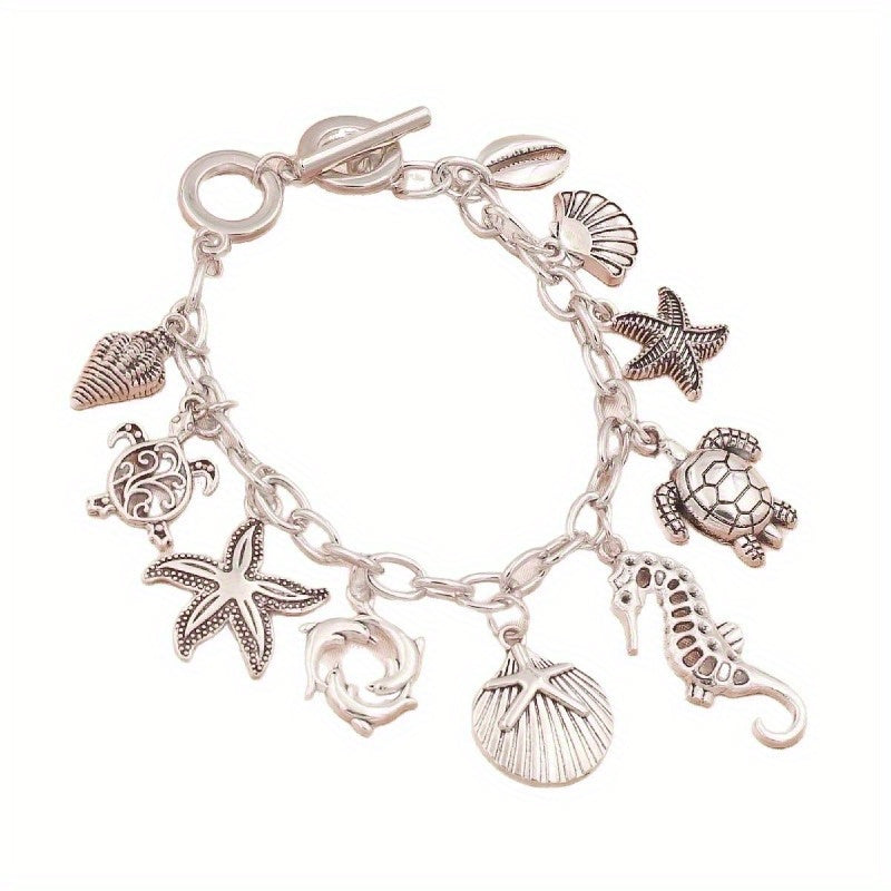 Bohemian Nautical Charm Bracelet – Starfish, Turtle, Seahorse & Dolphin Design