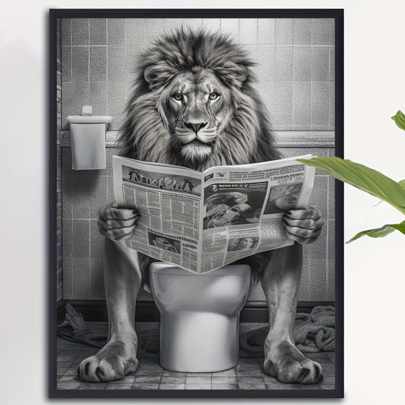 Whimsical Lion Reading Newspaper Canvas Print – 11.81x15.75"