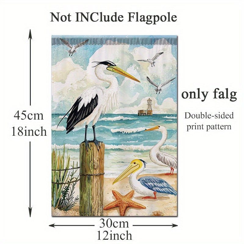 Double-Sided Garden Flag – Coastal Beach Scene with Herons & Pelicans (12"x18")
