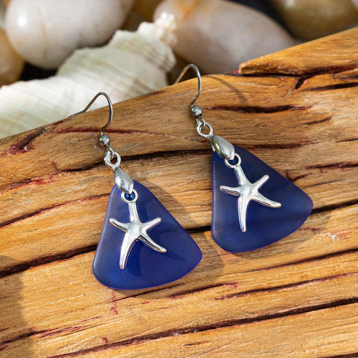 Bohemian Sea Glass Earrings with Starfish or Turtle Charms – Lightweight Beach Jewelry for Women