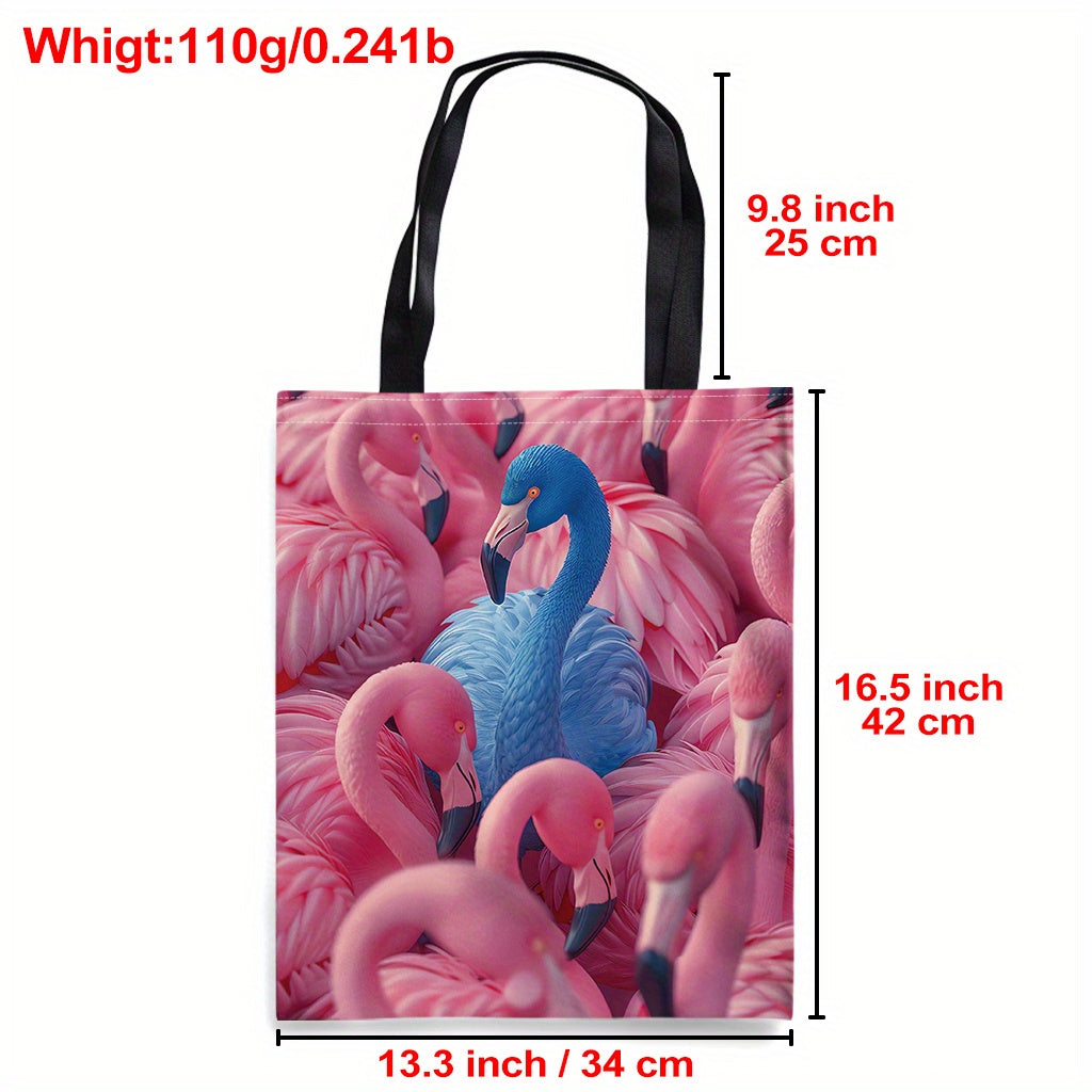 Tropical Flamingo Canvas Tote Bag – Vibrant Blue, Pink & Red, 16.5"x13.3"
