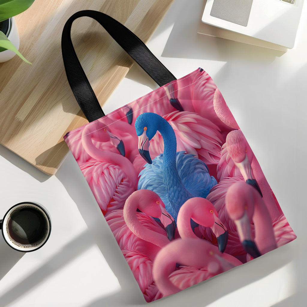 Tropical Flamingo Canvas Tote Bag – Vibrant Blue, Pink & Red, 16.5"x13.3"