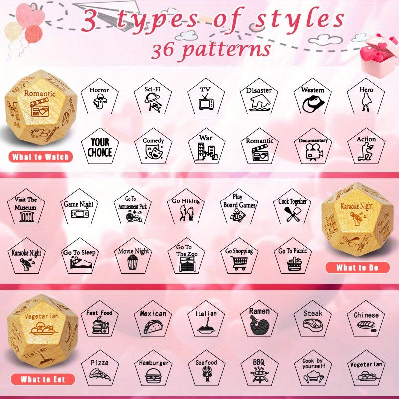 Couples Decision Dice Set – 3-Piece Fun Activity Game with 12 Options