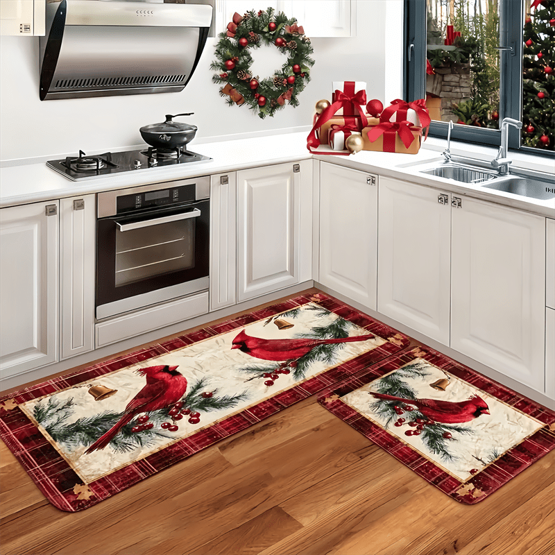 Christmas Cardinal Kitchen Mats, 1.5'x2' / 2'x2.5' / 1.5'x4'
