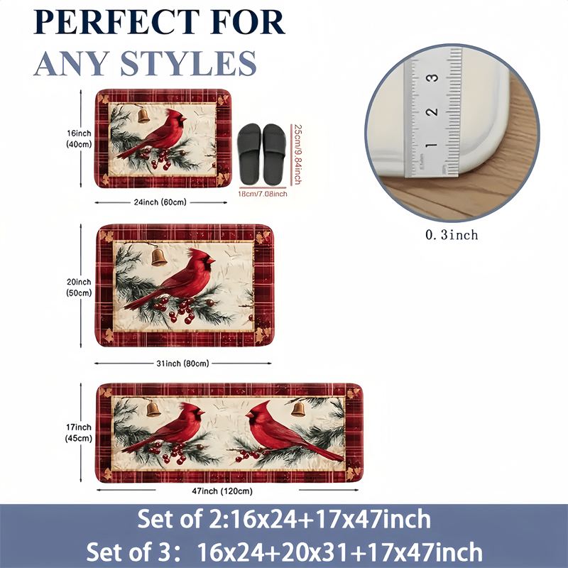 Christmas Cardinal Kitchen Mats, 1.5'x2' / 2'x2.5' / 1.5'x4'
