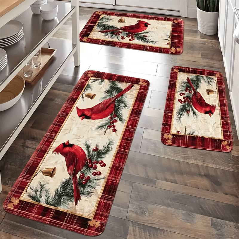 Christmas Cardinal Kitchen Mats, 1.5'x2' / 2'x2.5' / 1.5'x4'