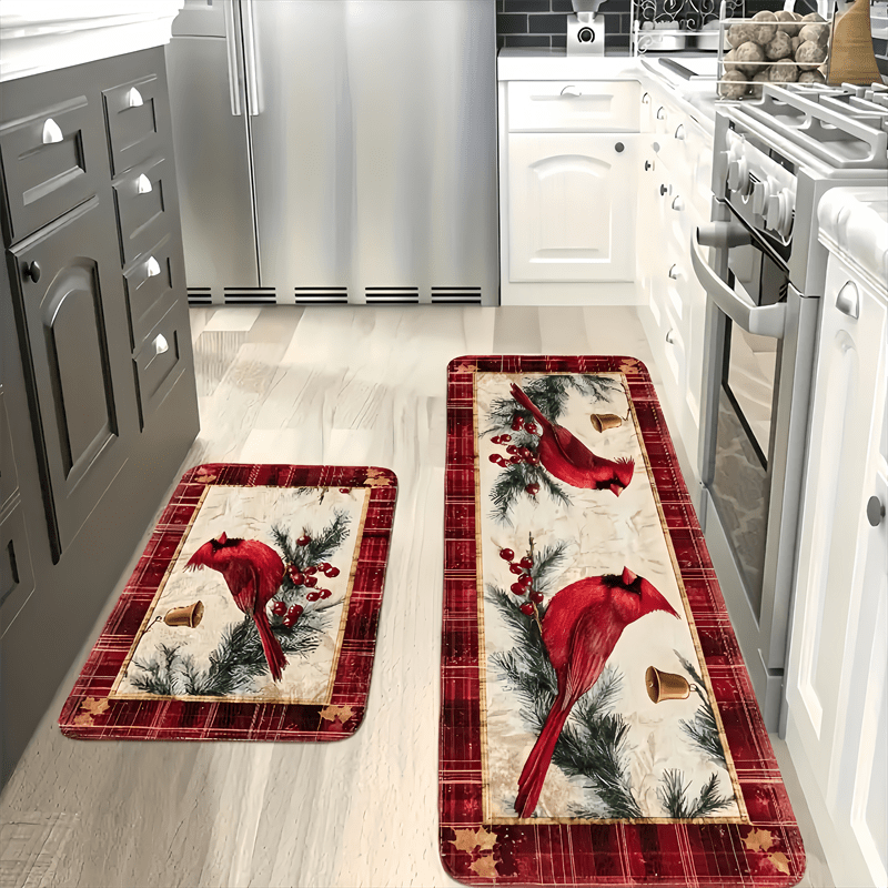 Christmas Cardinal Kitchen Mats, 1.5'x2' / 2'x2.5' / 1.5'x4'