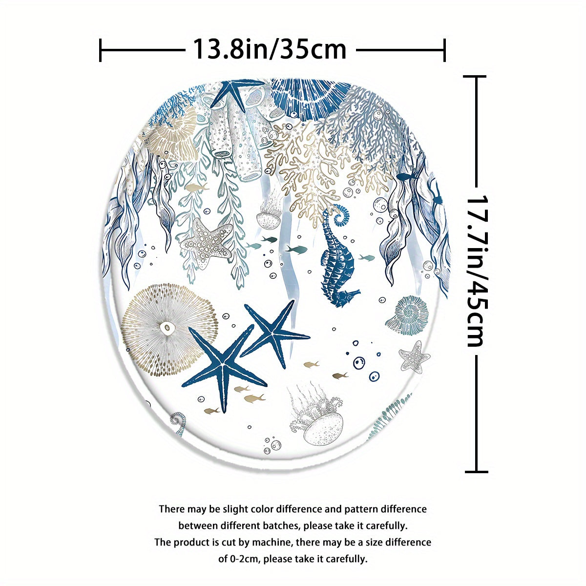 4-Piece Blue & White Marine Life Bath Set – Curtain, Mats & Hooks Included