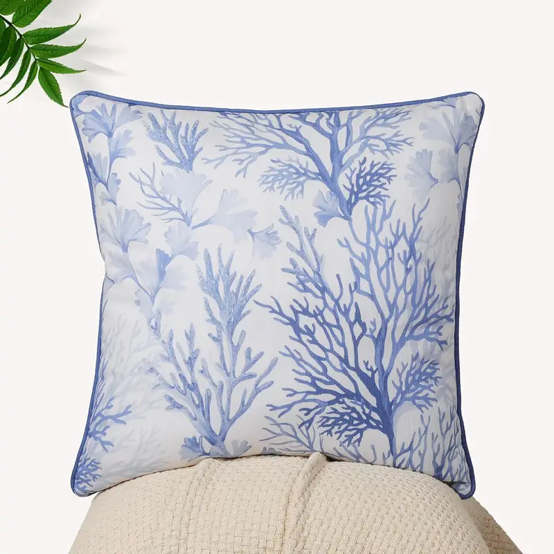 Elegant Taffeta Square Pillow Cover with Blue and White Marbled Décor Design - 20x20" - Coastal Pillows Plus