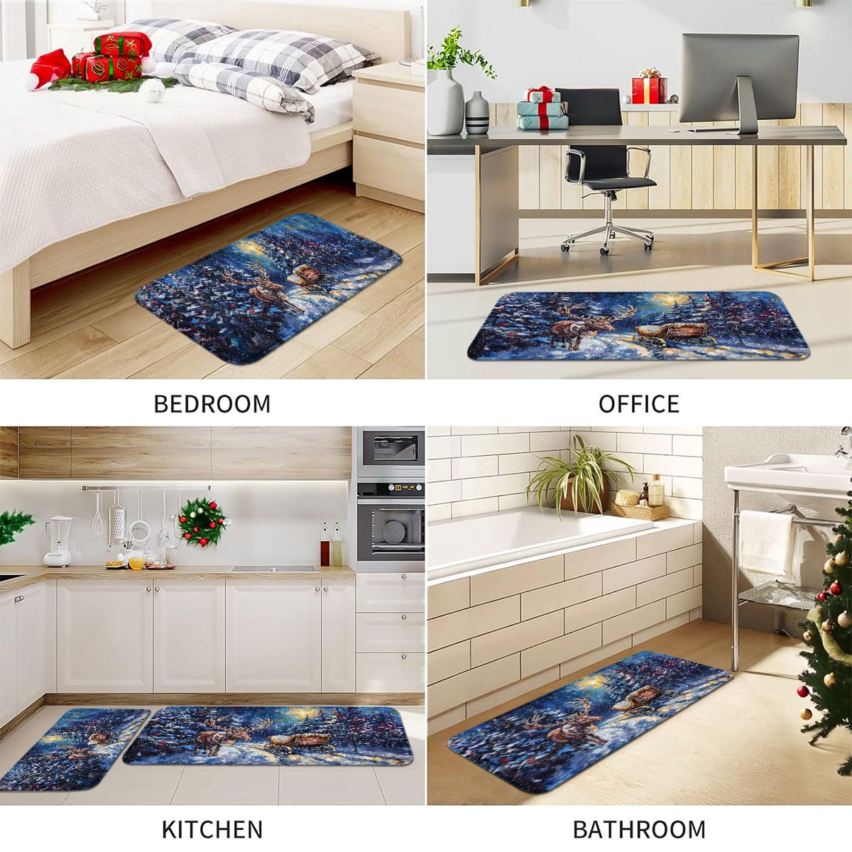 Festive Elk & Sleigh Mats – Non-slip & Machine Washable Indoor/Outdoor, 1.5'x2.5' / 1.5'x4'