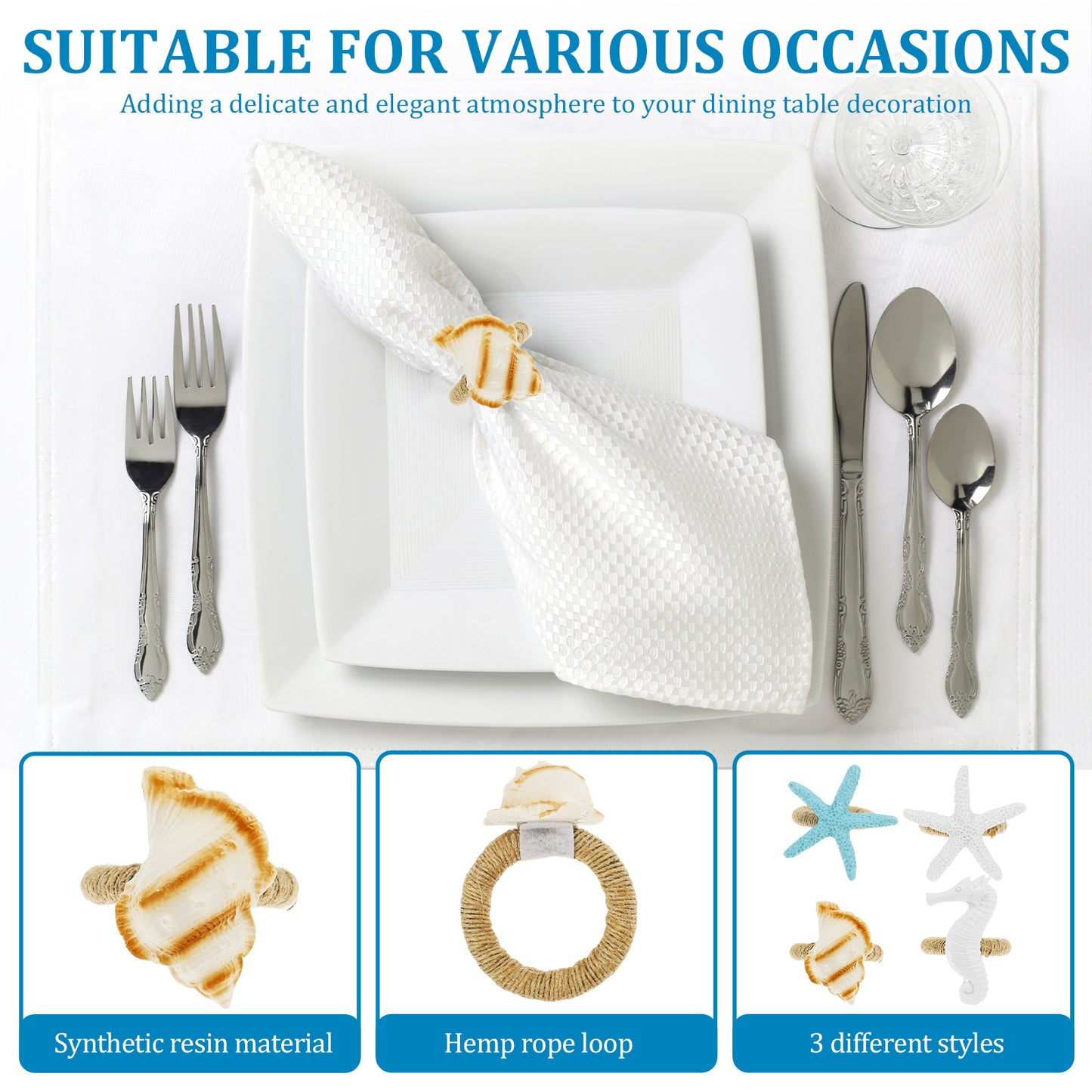 12-Piece Resin Nautical Napkin Rings – Starfish, Seahorse & Conch