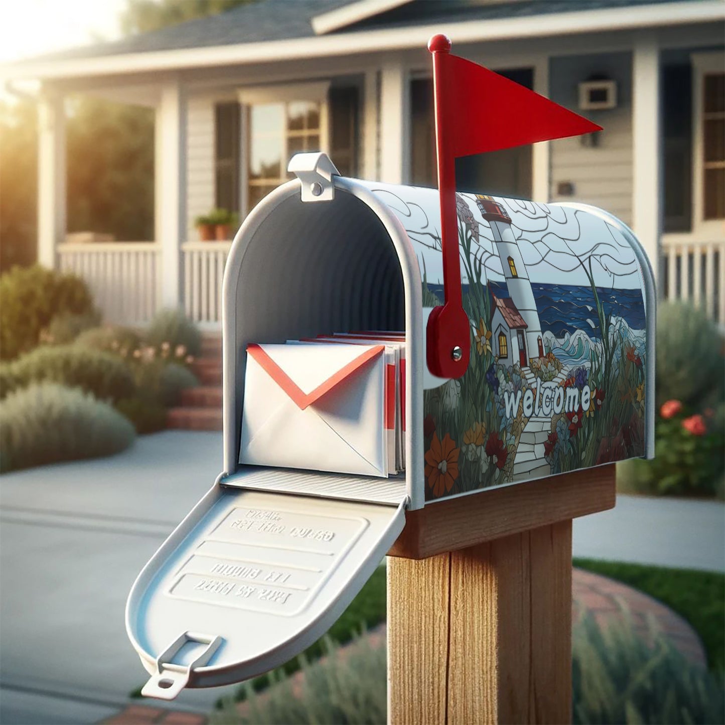 "Welcome" Beach & Lighthouse Magnetic Mailbox Cover