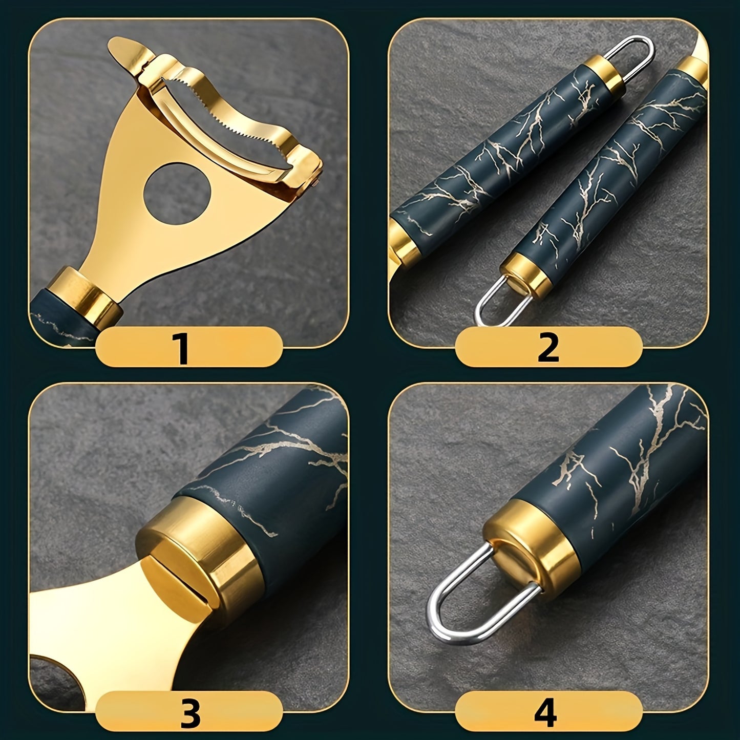 Gold-Tone Corn Stripper – Navy Marble-Patterned Handle