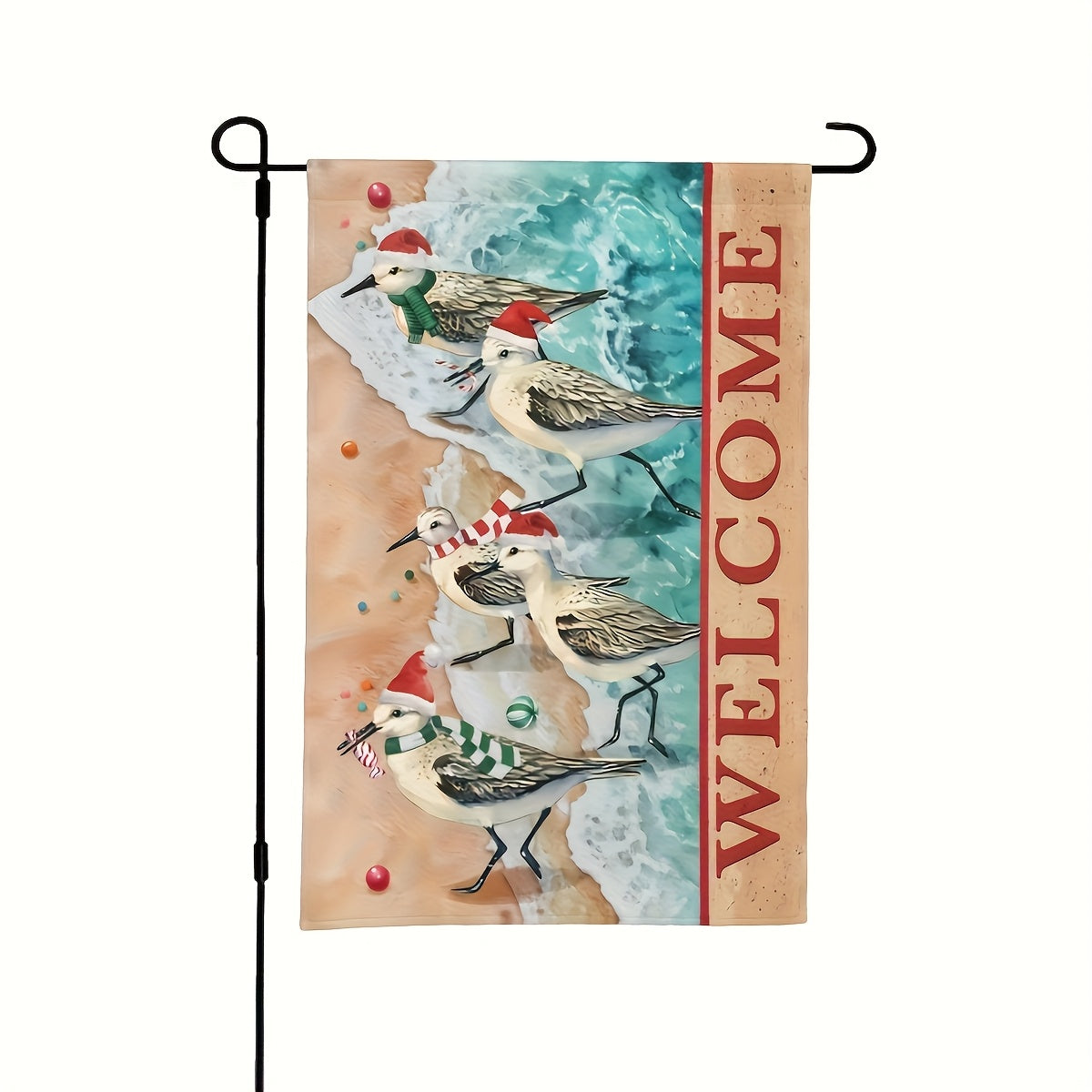 Welcome Christmas Garden Flag – Santa Hat Birds Design, 12x18 Inches