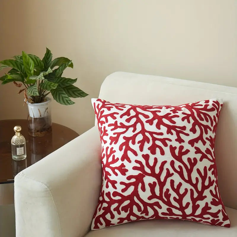 Eye-Catching Red Coral Pattern Pillow Cover for Bold Coastal Décor - 18x18" - Coastal Pillows Plus