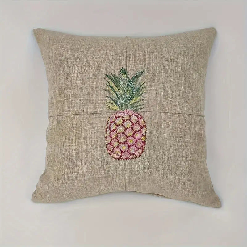 Playful Embroidered Pineapple Design Pillow Cover for Tropical Hospitality Décor - 18x18" - Coastal Pillows Plus