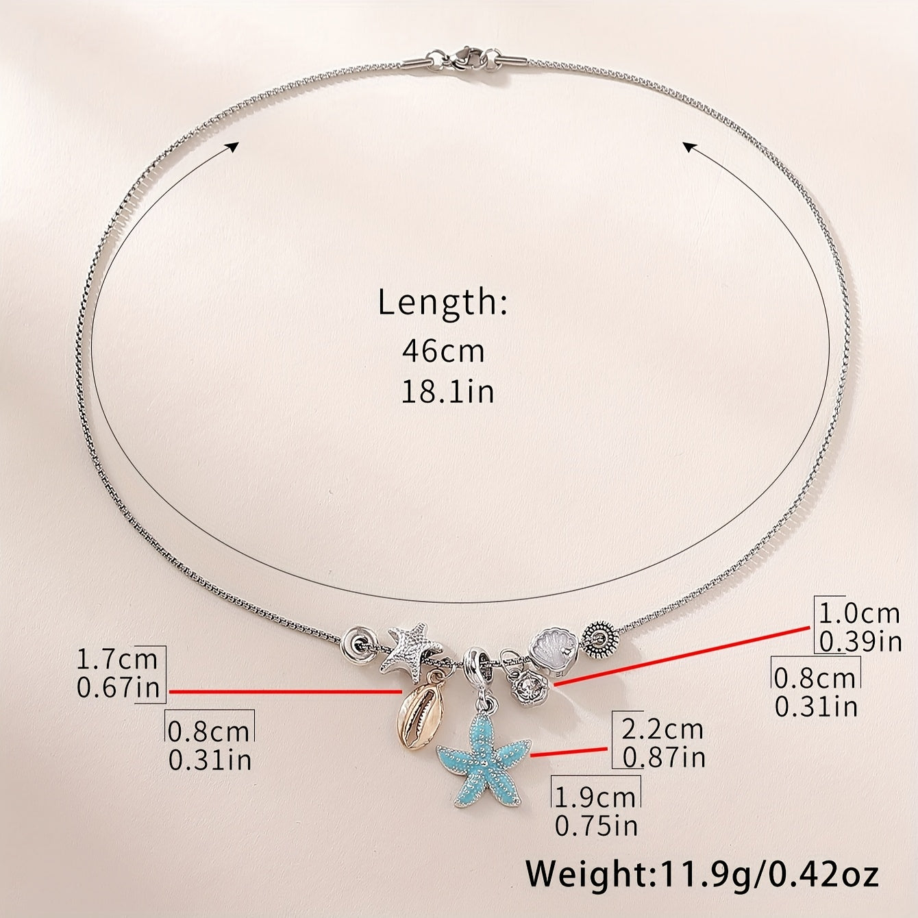 Starfish & Seashell Pendant Necklace – Rhinestone Accent