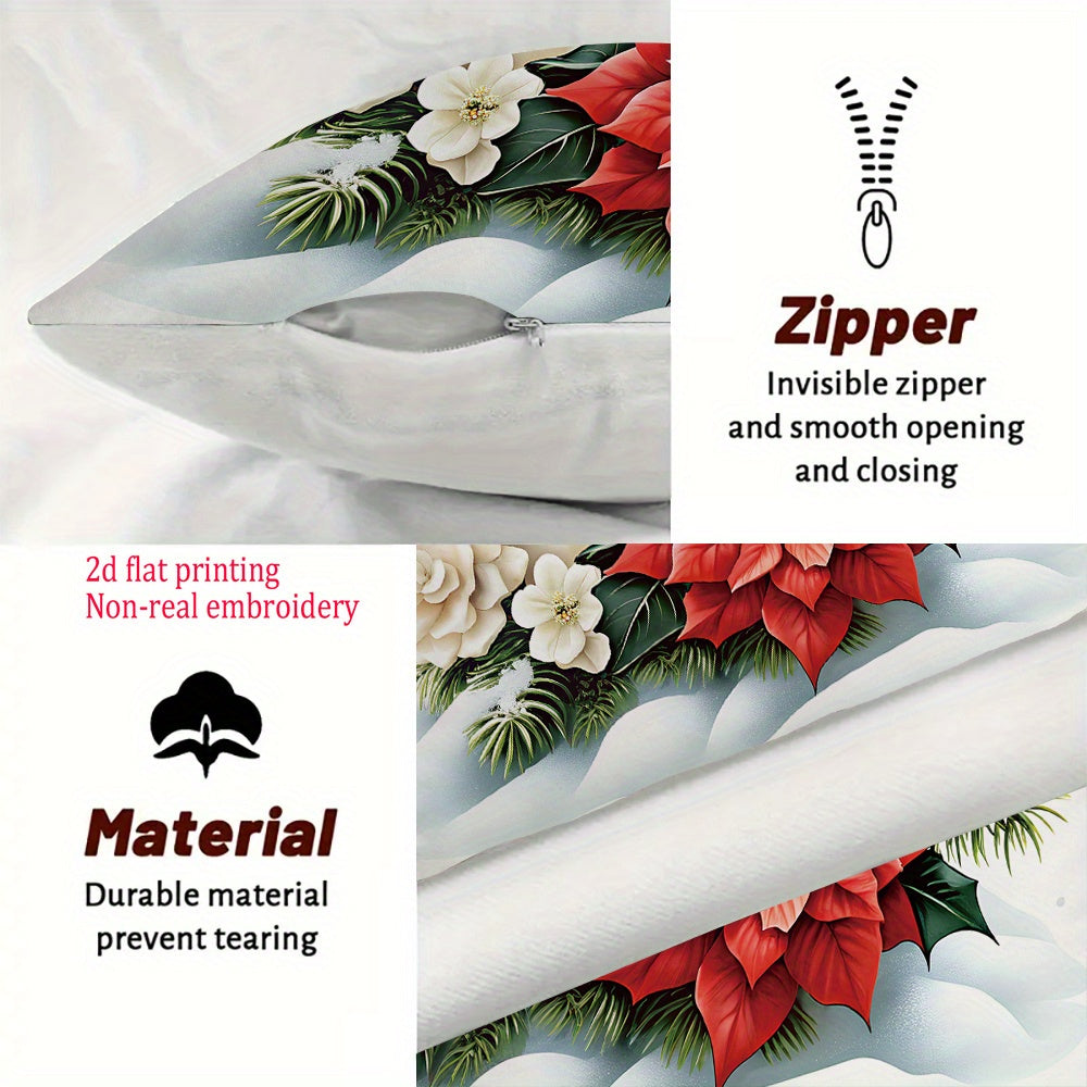 Red Cardinals, Presents, Poinsettia, and Pinecones - Zipper Closure, Machine Washable