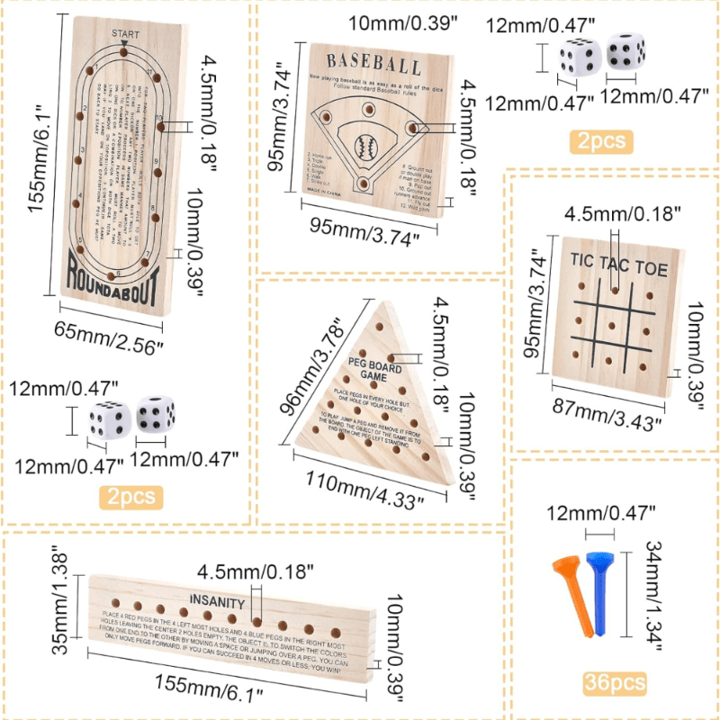 5-in-1 Family Multi-Game Set – Wooden Boards & Travel-Friendly Brain Teasers