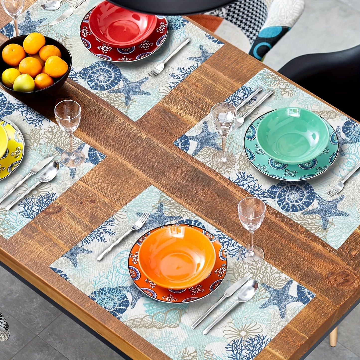 Summer Ocean-Themed Placemats – Set of 4 Washable, Non-Slip, Heat-Resistant Table Mats, 12x18" Coastal Dining Decor