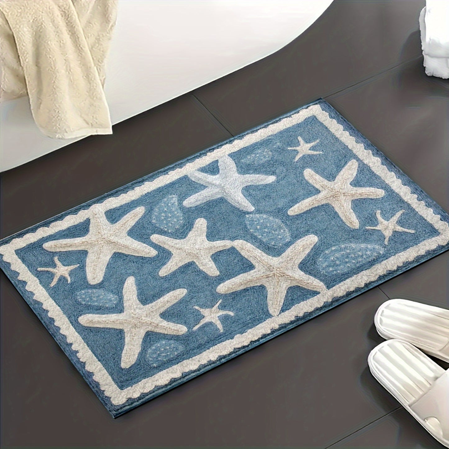 Ocean-Style Starfish Bathroom Mat – Plush Non-Slip Rectangular Mat, 1.5'x2' / 2'x2.5'