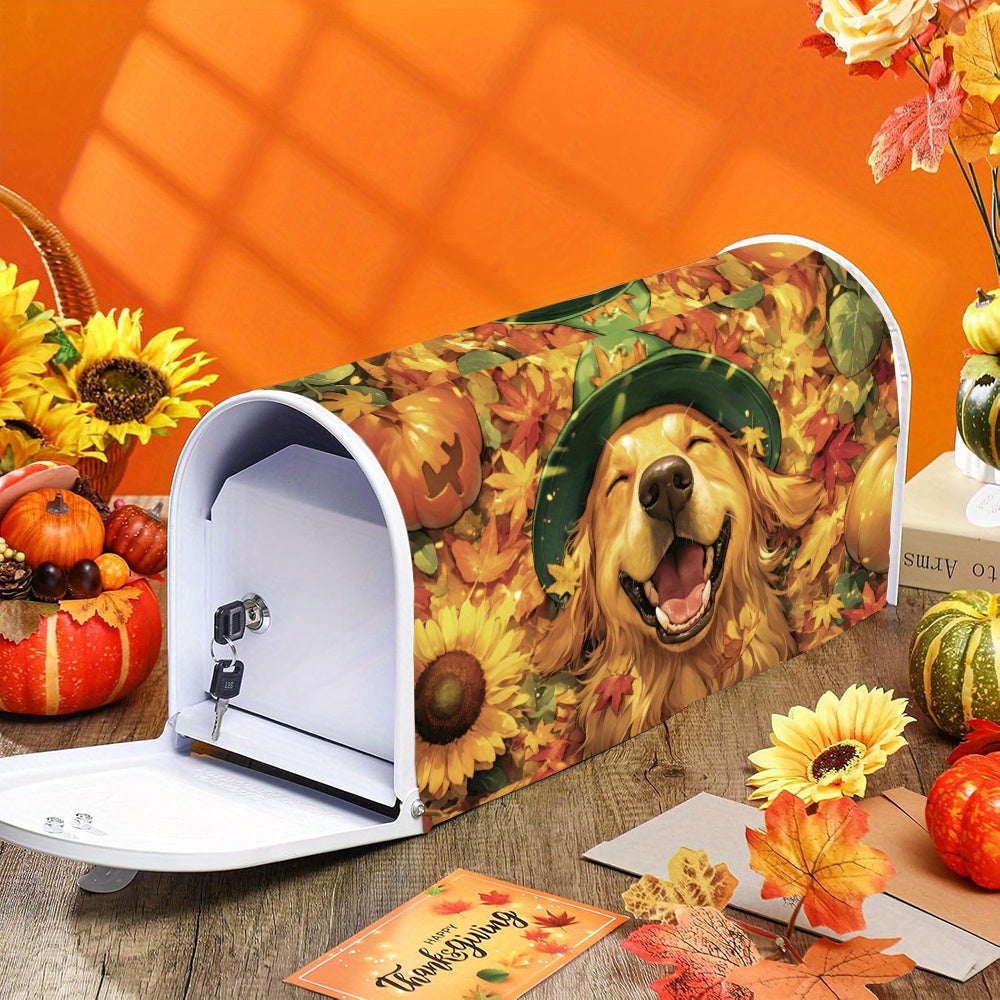 Autumn Golden Retriever Mailbox Cover – 21x18" Magnetic Fall Garden Décor