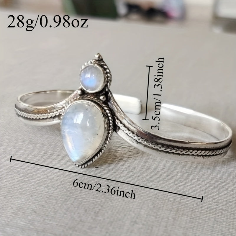 Vintage Bohemian Moonstone Bangle – Adjustable Handcrafted Bracelet