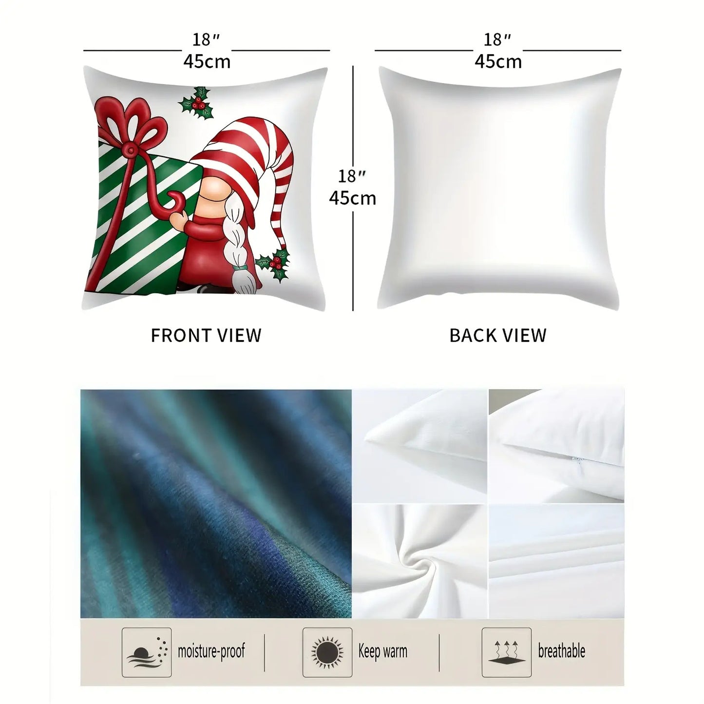 Gnome Pillow Cover – Christmas Text, 18"x18"