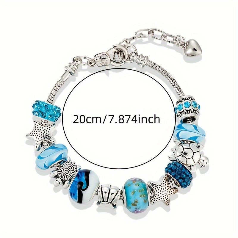 Starfish & Sea Turtle Beads with Synthetic Stones - Charm Bracelet