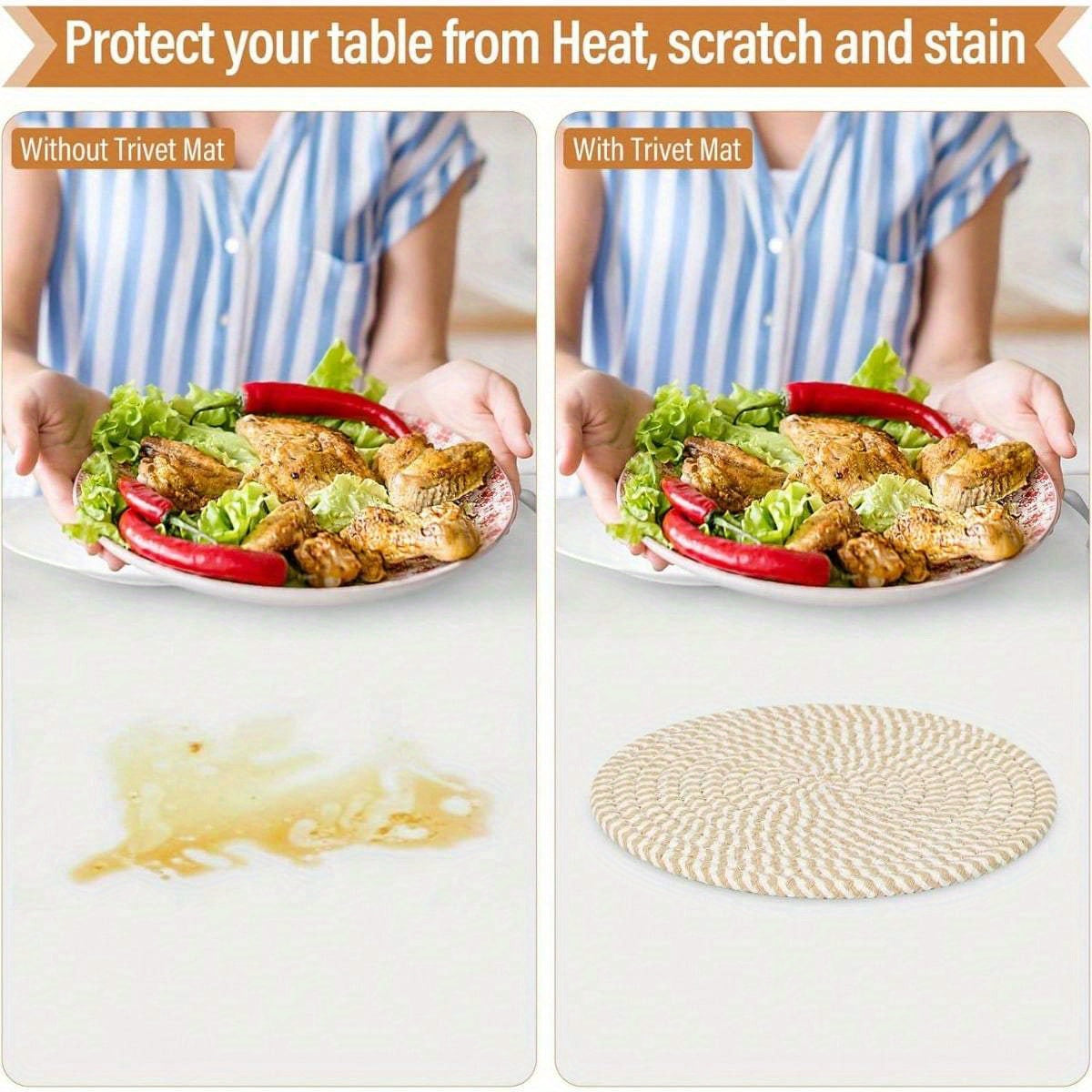 Trivet Mats Set for Hot Dishes – 5-Piece Heat-Resistant Pot Holders for Kitchen, Counter, or Table – Available in Gray or Brown