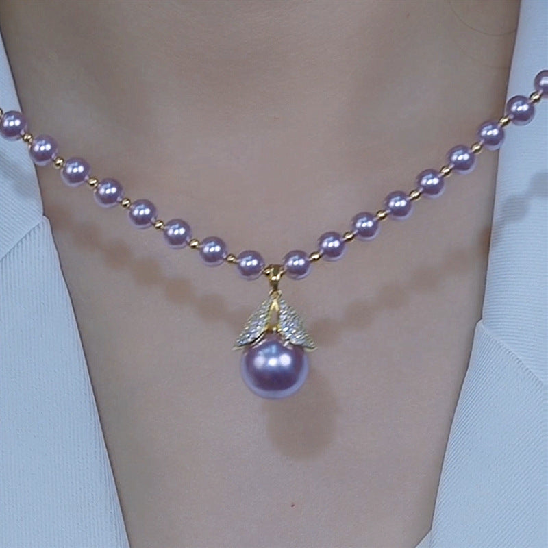 Elegant Purple Fishtail Pearl Pendant Necklace – 17.72"