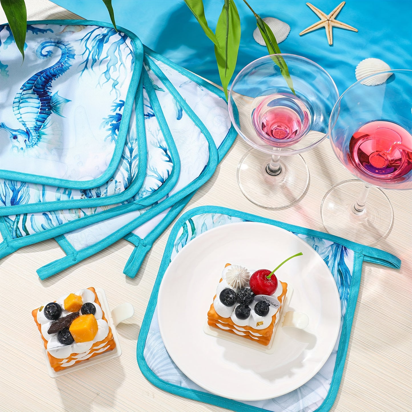 6 Sets of Marine Animal Pot Holders with Pockets – Heat-Resistant Kitchen Accessories