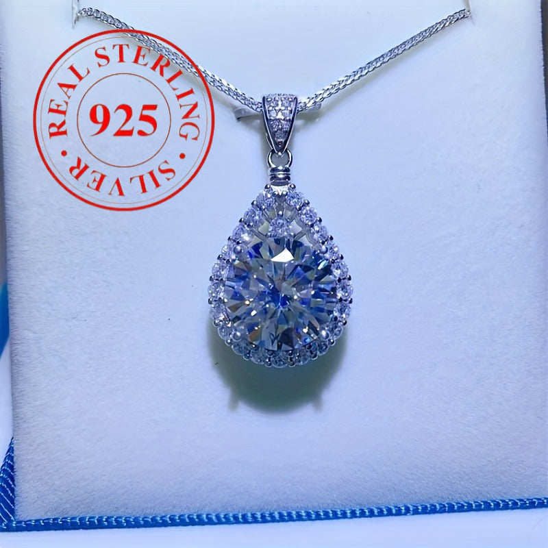 Sterling Silver Moissanite Necklace – Elegant Long Pendant for Women