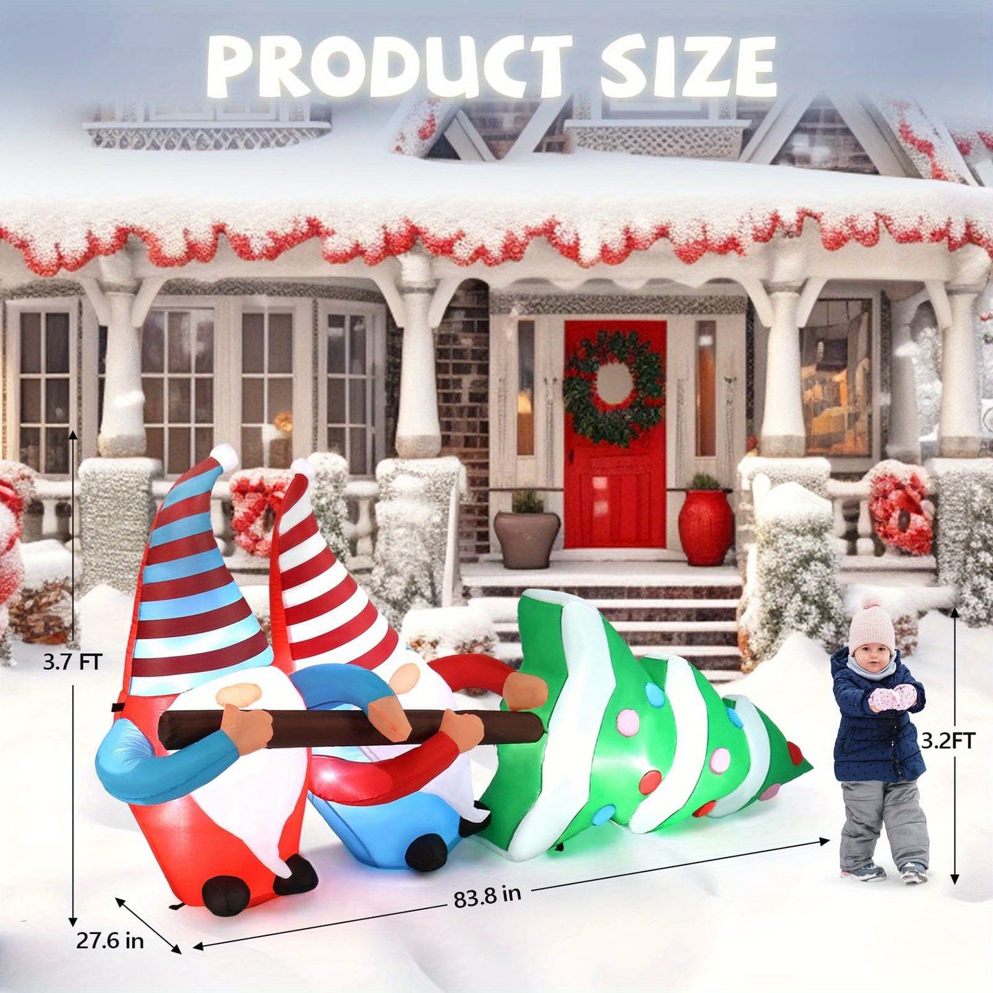 7ft Inflatable Gnomes with Christmas Tree – Outdoor Holiday Decoration