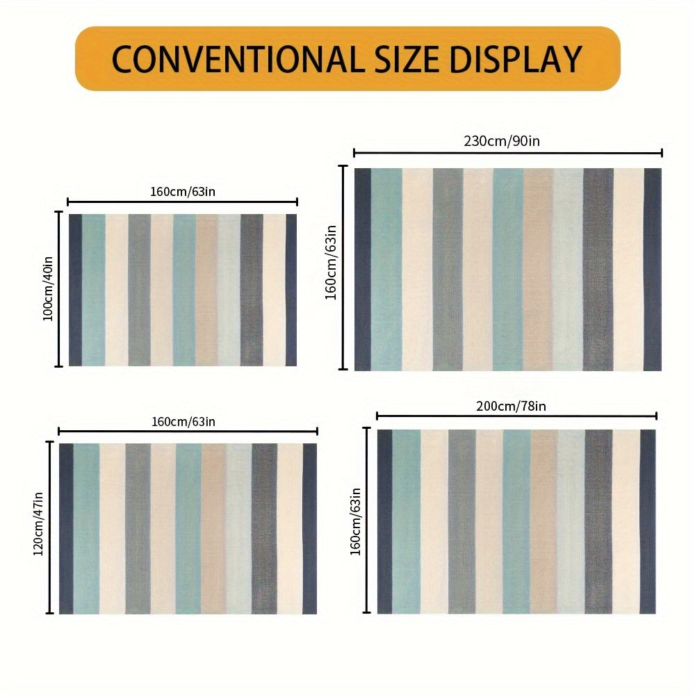 Ocean-Themed Striped Area Rug – Soft Blue-Green Waves, 3x5