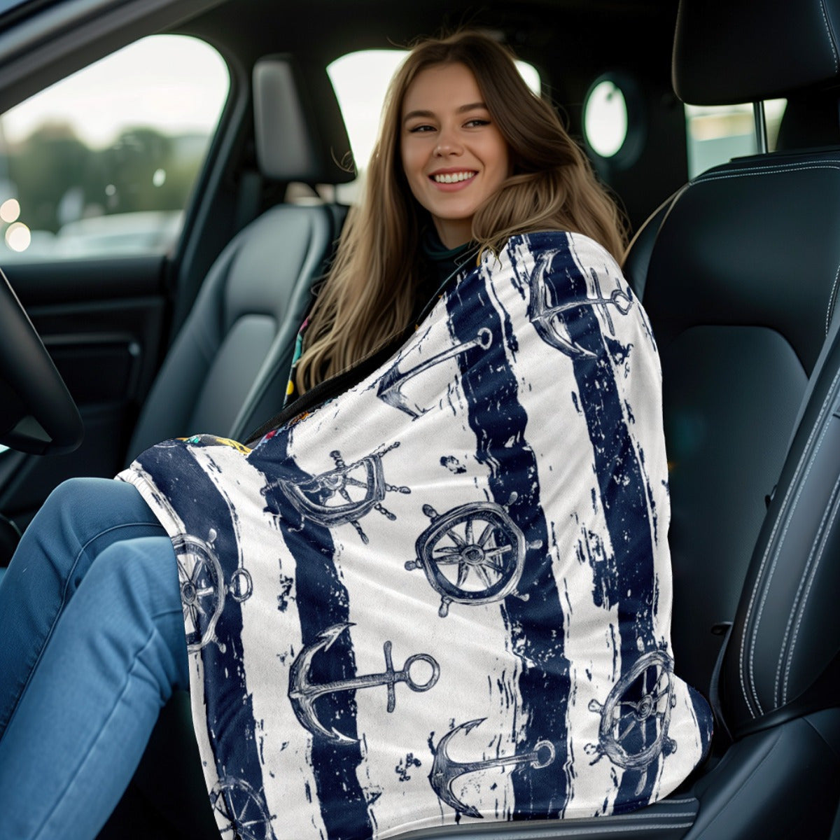Nautical Anchor & Wheel Flannel Blanket – 51x59" Soft, Lightweight