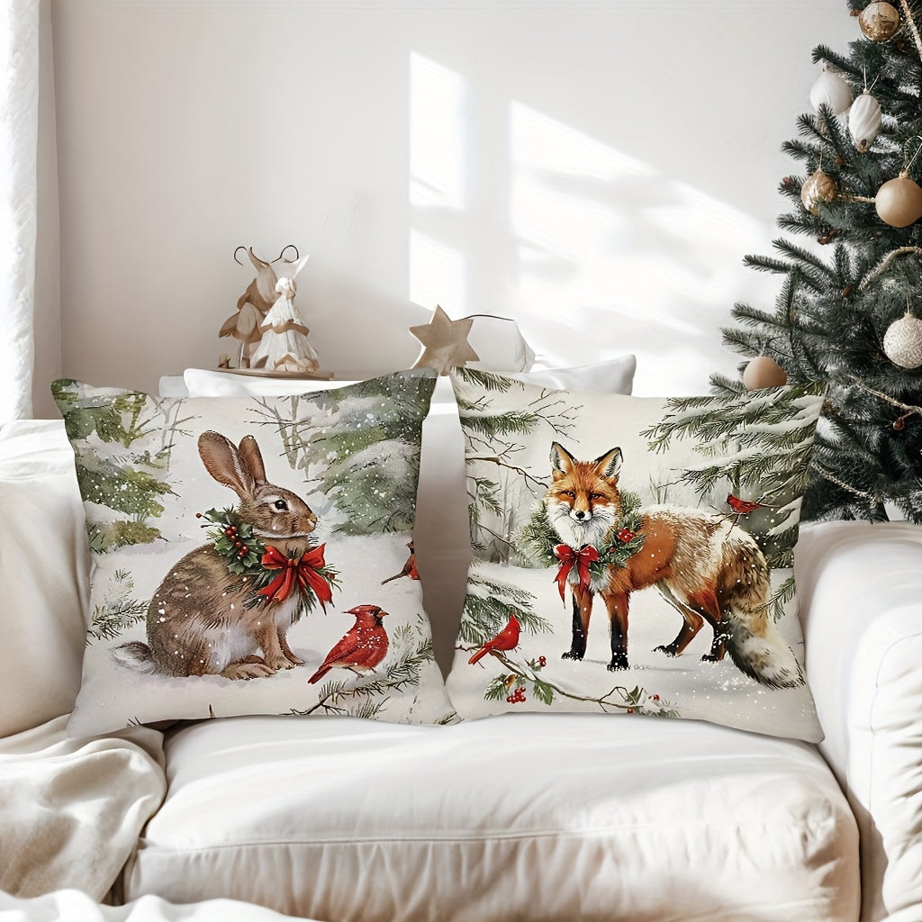 Farmhouse Holiday Throw Pillow Covers – Bunny, Squirrel, Raccoon & Fox Winter Designs